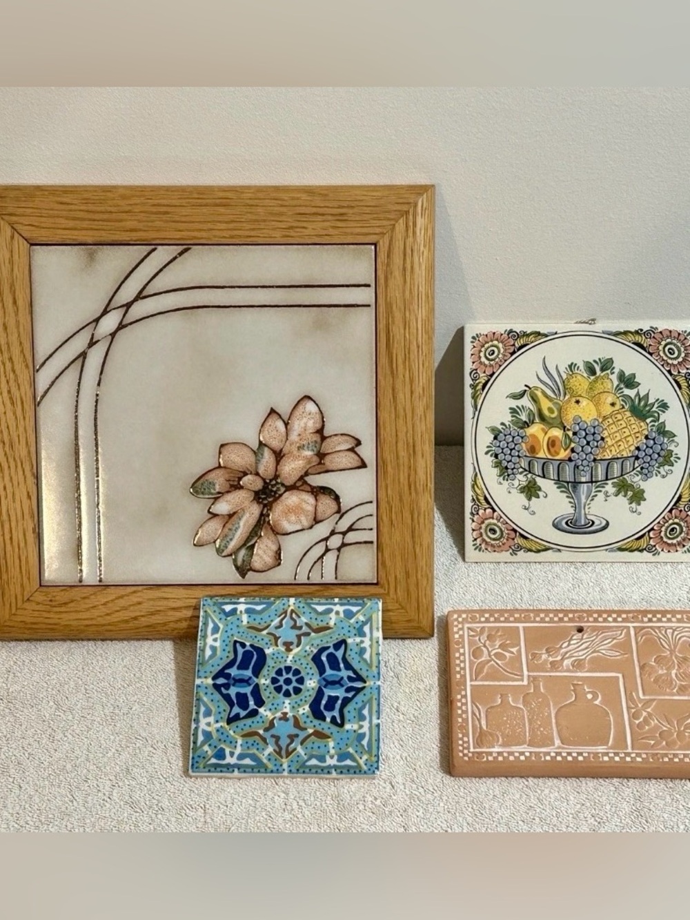 Vtg Ceramic Wall Art Tiles 4- Mexican Talavera Delft Holland Terracotta Trivets